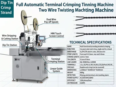 Mesin Pemintal Kawat Dua Wayar Kriket Terminal Tinning Automatik Penuh JW-WTT - Mesin Kelim Wayar Automatik
